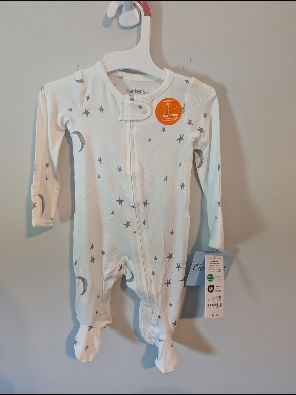 Carter's White Footed One-Piece with Gray Moon & Star Print